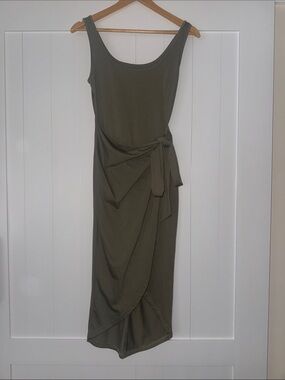 SHEIN Olive Midi Tank Dress with Side Wrap Tie